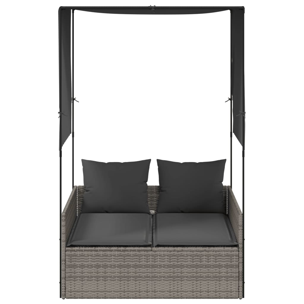 Vidaxl ligbed tweepersoons met dak en gordijn poly rattan grijs