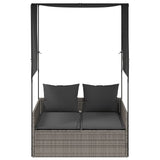 Vidaxl ligbed tweepersoons met dak en gordijn poly rattan grijs