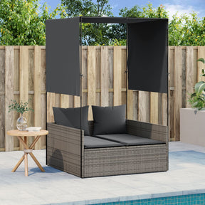 Vidaxl ligbed tweepersoons met dak en gordijn poly rattan grijs