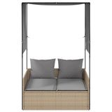 Vidaxl ligbed tweepersoons met dak en gordijn poly rattan beige