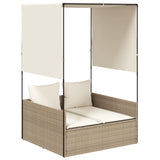 Vidaxl ligbed tweepersoons met dak en gordijn poly rattan beige