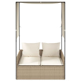 Vidaxl ligbed tweepersoons met dak en gordijn poly rattan beige