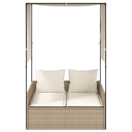 Vidaxl ligbed tweepersoons met dak en gordijn poly rattan beige