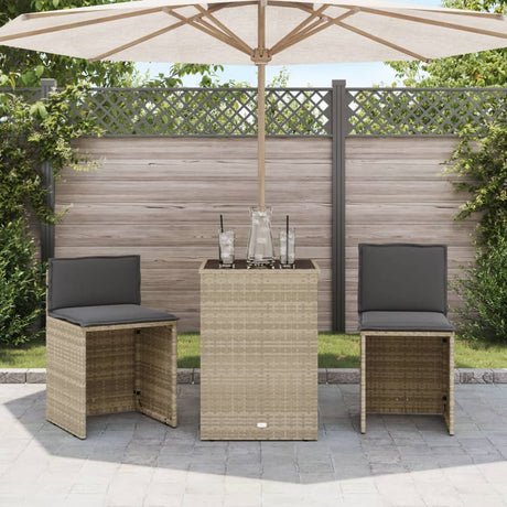Vidaxl 3-delige bistroset met kussens poly rattan lichtgrijs