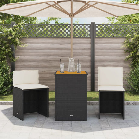 Vidaxl 3-delige bistroset met kussens poly rattan zwart