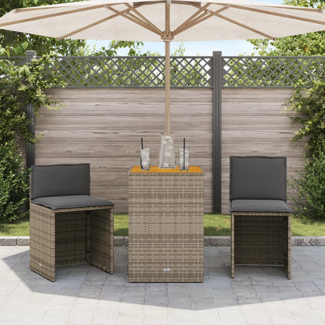 Vidaxl 3-delige bistroset met kussens poly rattan grijs