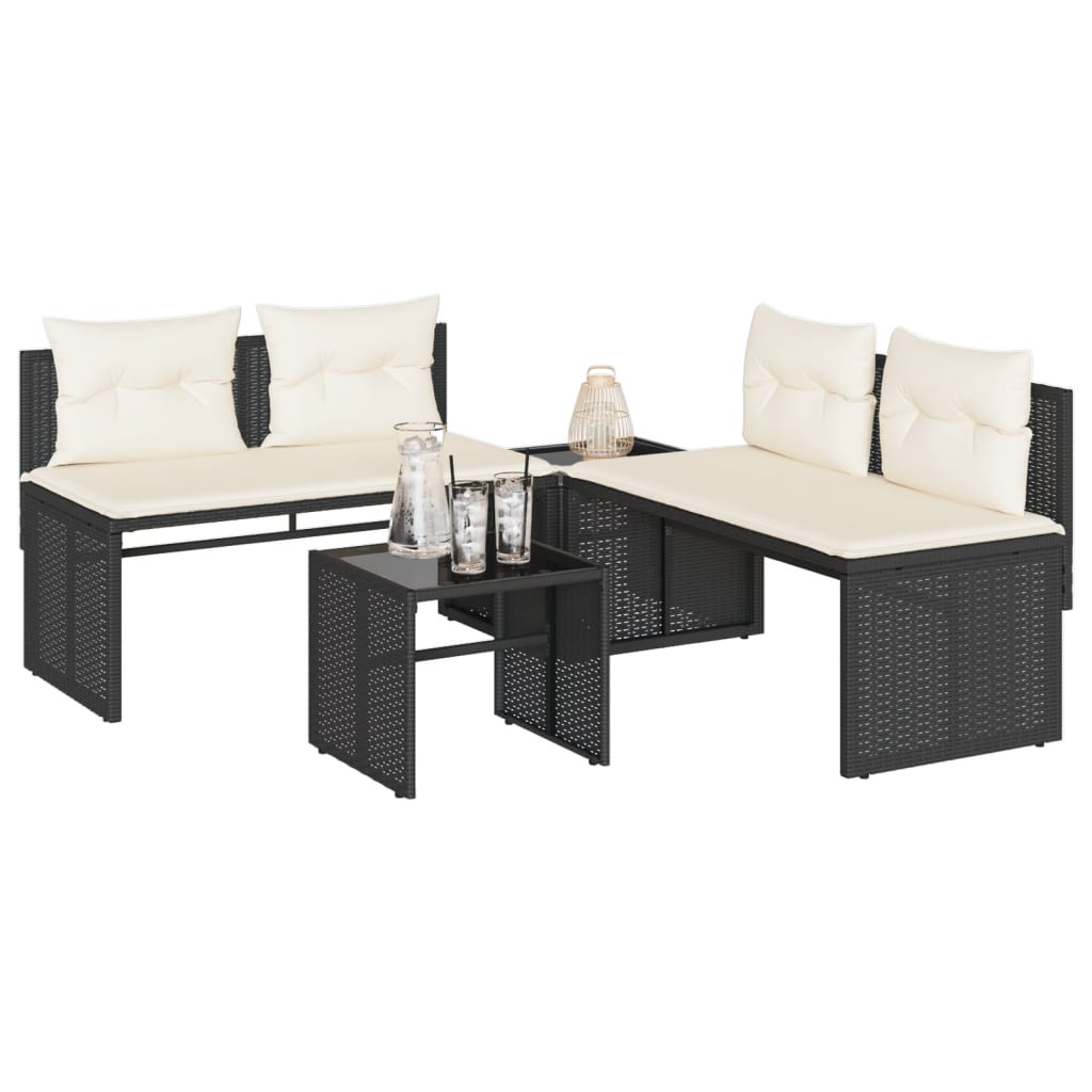 Vidaxl 4-delige loungeset met kussens poly rattan zwart