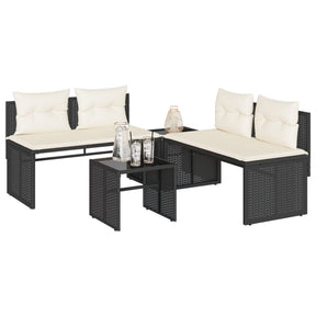 Vidaxl 4-delige loungeset met kussens poly rattan zwart