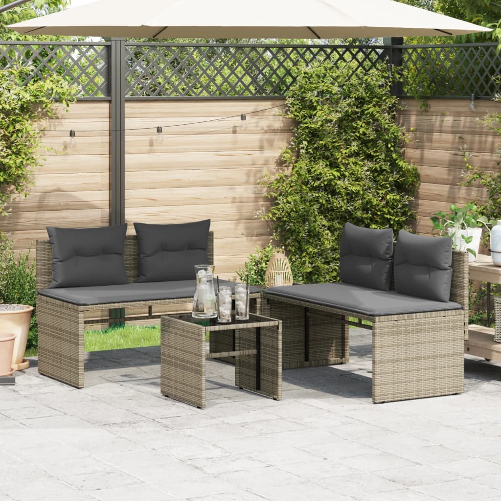 Vidaxl 4-delige loungeset met kussens poly rattan grijs
