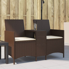 Vidaxl tuinbank 2-zits met tafel en kussens poly rattan bruin