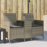 Vidaxl tuinbank 2-zits met tafel en kussens poly rattan grijs