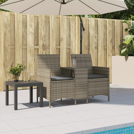 Vidaxl tuinbank 2-zits met tafel en kussens poly rattan grijs