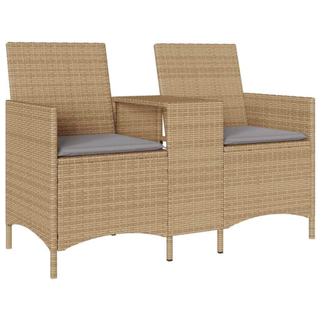 Vidaxl tuinbank 2-zits met tafel en kussens poly rattan beige