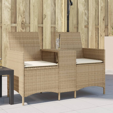 Vidaxl tuinbank 2-zits met tafel en kussens poly rattan beige