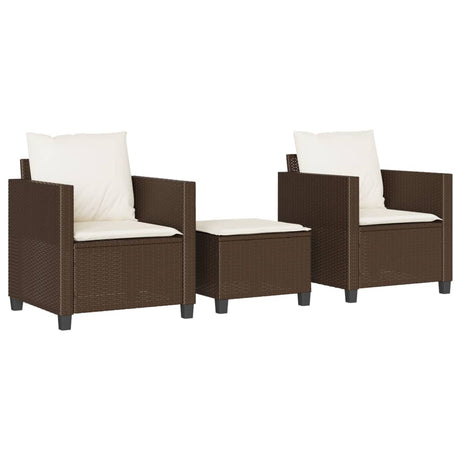 Vidaxl 3-delige bistroset met kussens poly rattan bruin