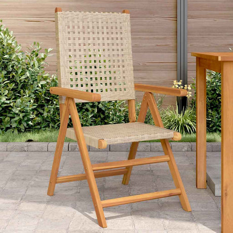 Vidaxl opklapbare stoelen, 2 stuks, beige, massief acaciahout en polyrotan.