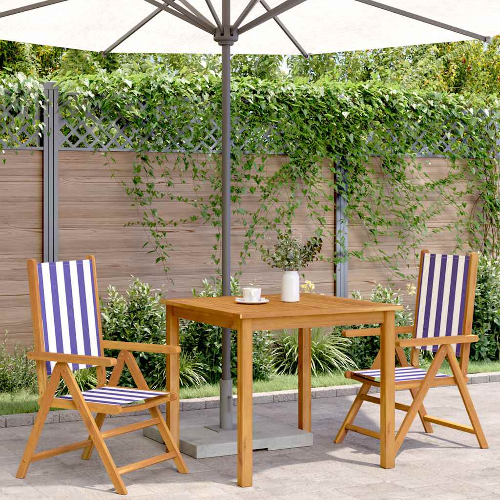 Vidaxl inklapbare stoelen 2 st massief acaciahout en stof blauw en wit