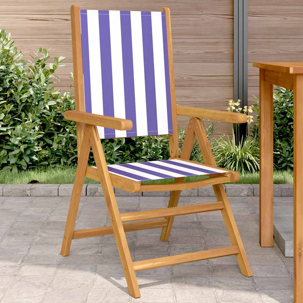 Vidaxl inklapbare stoelen 2 st massief acaciahout en stof blauw en wit