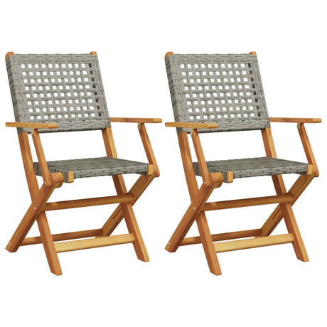 Vidaxl opklapbare stoelen, 2 stuks, grijs, massief acaciahout en polyrotan.