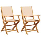 Vidaxl opklapbare stoelen, 2 stuks, beige, massief acaciahout en stof.