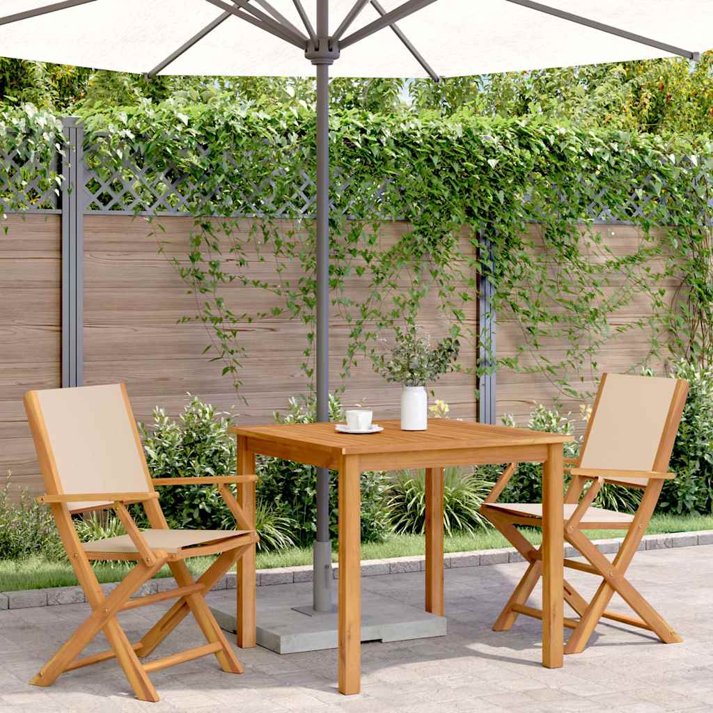 Vidaxl opklapbare stoelen, 2 stuks, beige, massief acaciahout en stof.