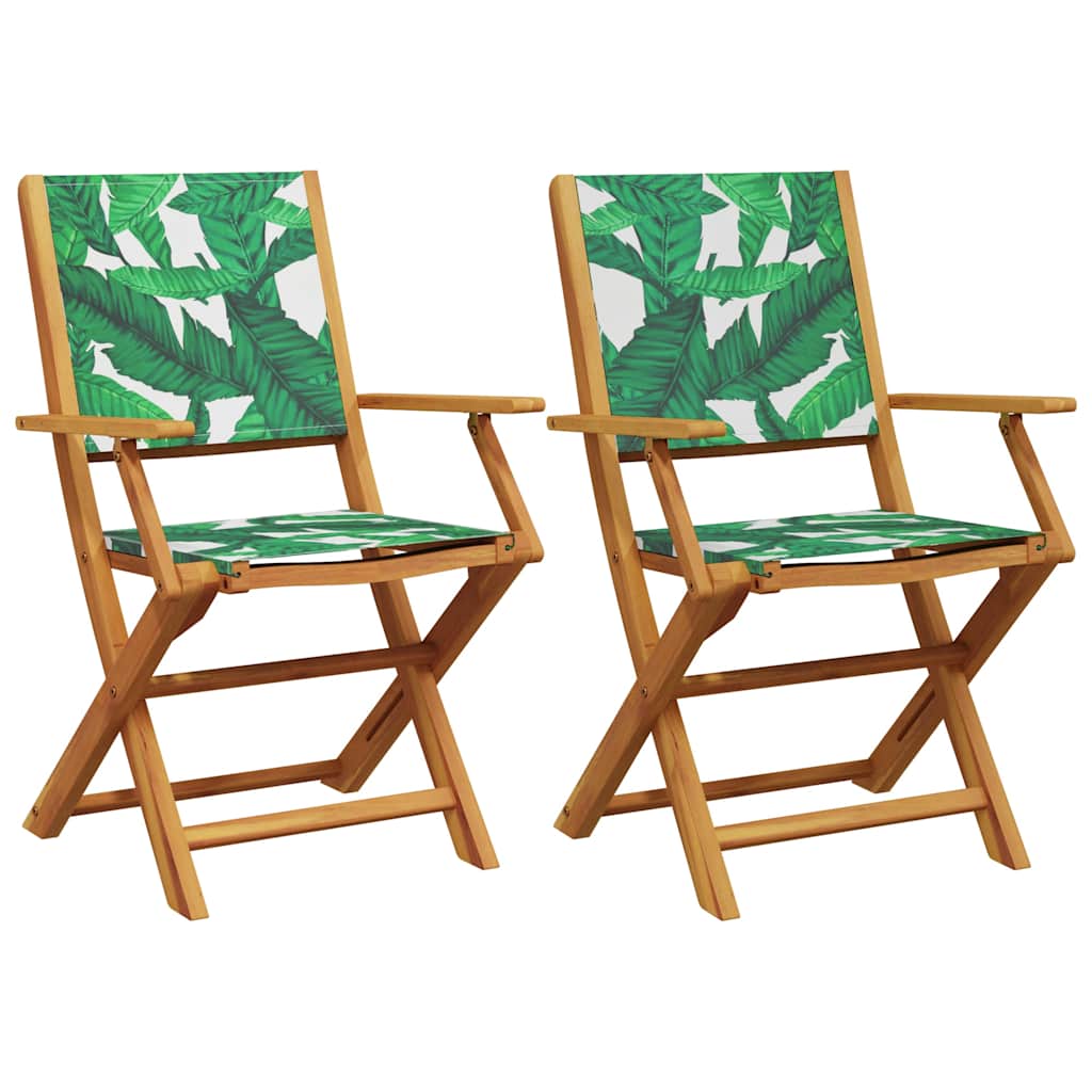 Vidaxl inklapbare stoelen 2 st bladpatroon massief acaciahout en stof