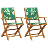 Vidaxl inklapbare stoelen 2 st bladpatroon massief acaciahout en stof