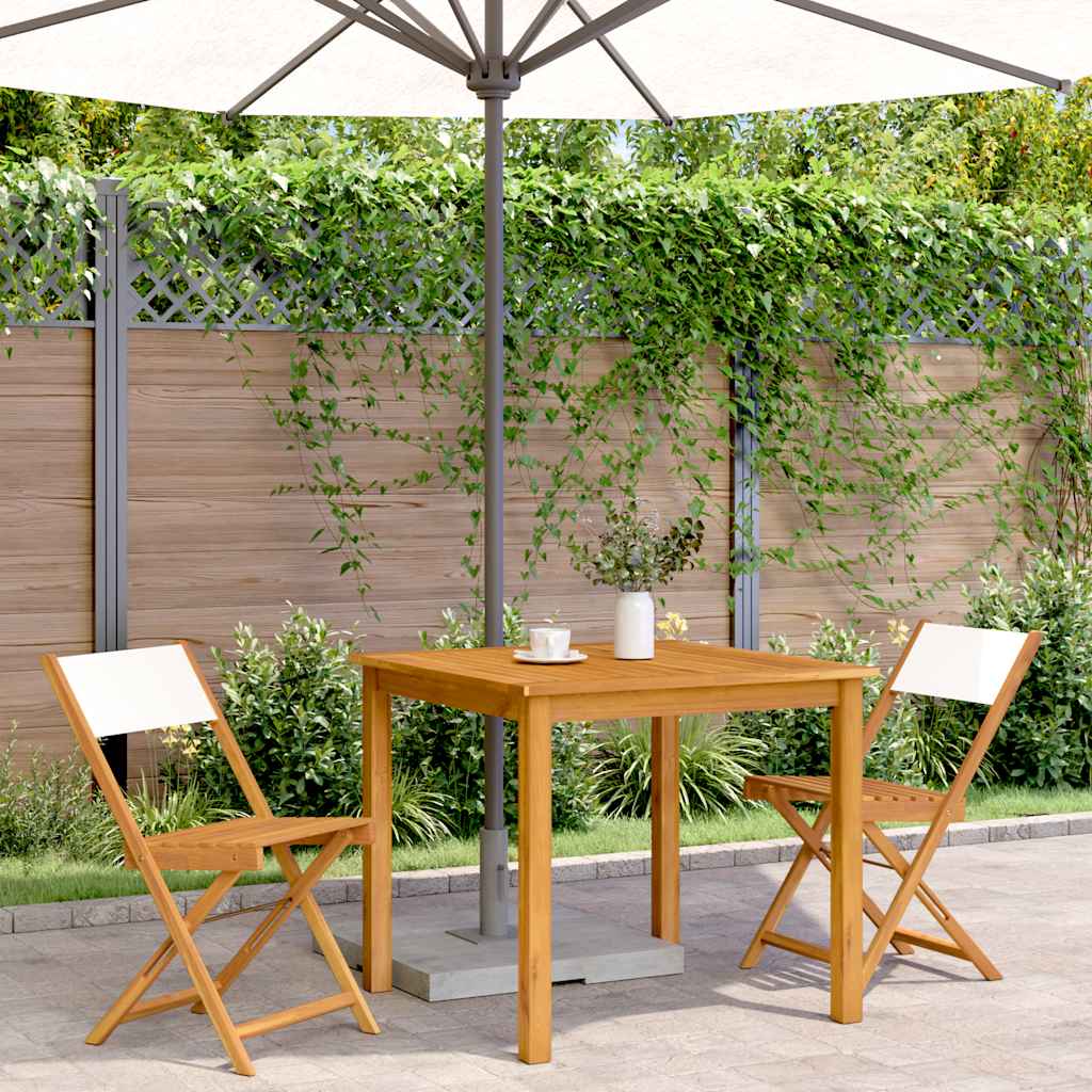 Vidaxl opklapbare stoelen, 2 stuks, crèmewit, massief acaciahout en stof.