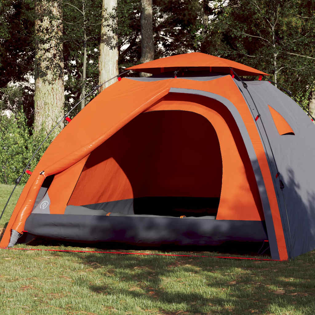 Vidaxl Kuppelzelt 4-Personen-Schnellspanner grau und orange