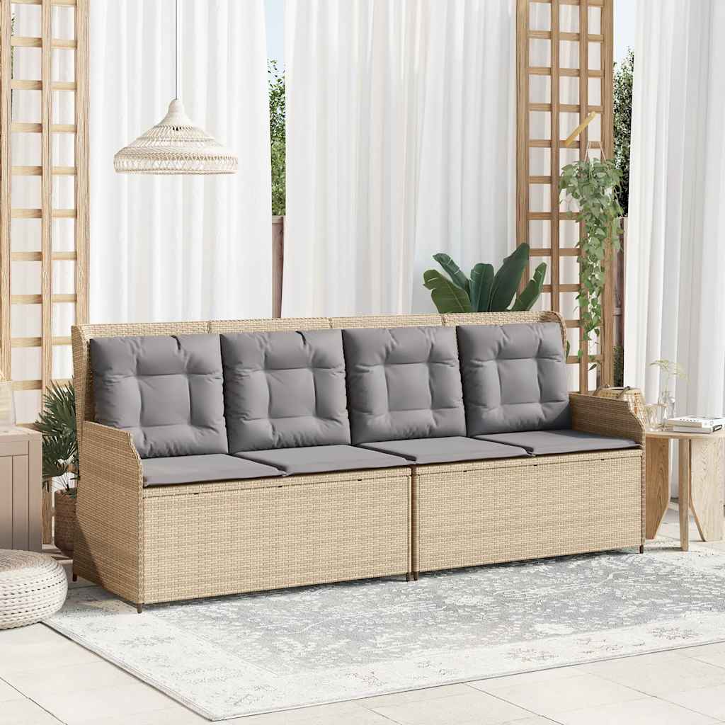 Vidaxl tuinbankje verstelbaar met kussens poly rattan beige
