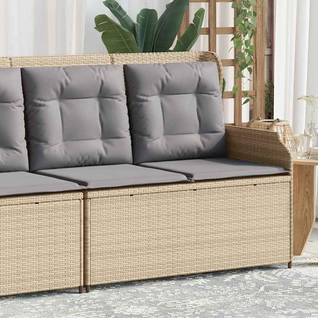 Vidaxl tuinbankje verstelbaar met kussens poly rattan beige
