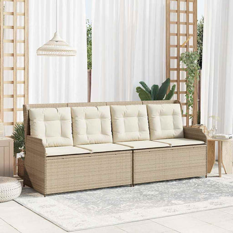 Vidaxl tuinbankje verstelbaar met kussens poly rattan beige