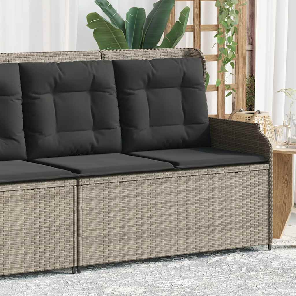 Vidaxl tuinbankje verstelbaar met kussens poly rattan lichtgrijs