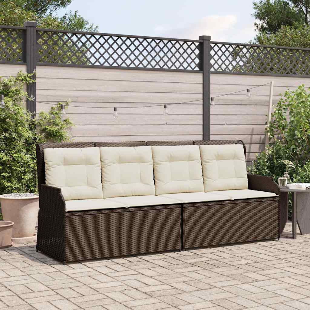 Vidaxl tuinbankje verstelbaar met kussens poly rattan bruin