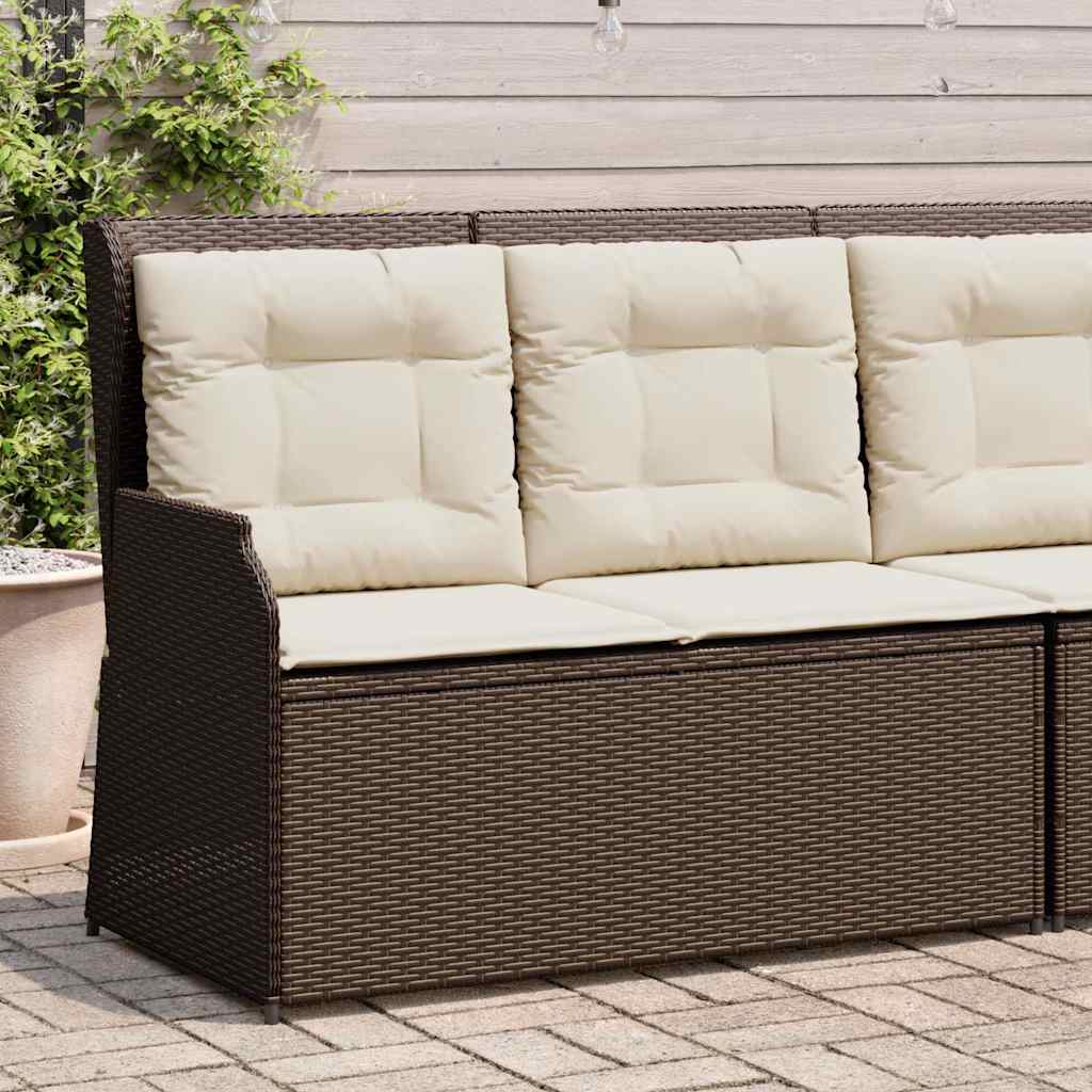 Vidaxl tuinbankje verstelbaar met kussens poly rattan bruin