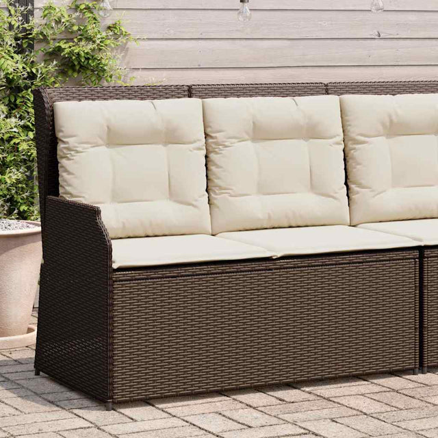 Vidaxl tuinbankje verstelbaar met kussens poly rattan bruin