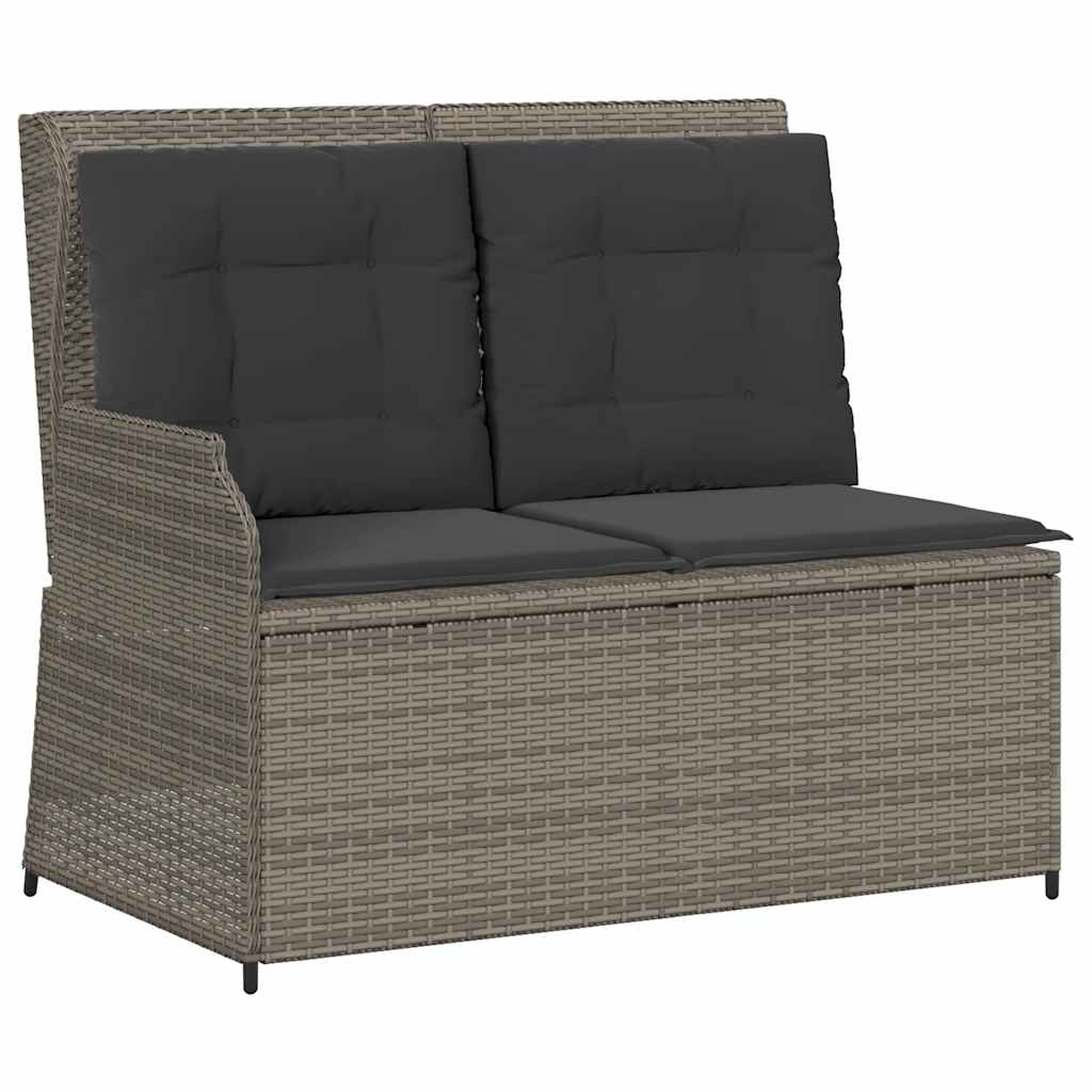 Vidaxl tuinbankje verstelbaar met kussens poly rattan grijs