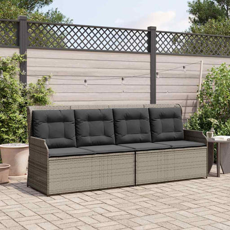 Vidaxl tuinbankje verstelbaar met kussens poly rattan grijs