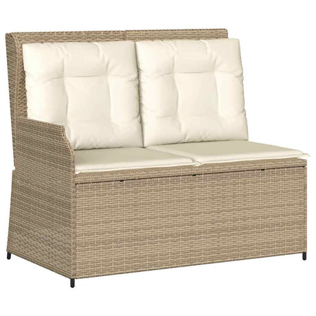 Vidaxl tuinbankje verstelbaar met kussens poly rattan beige