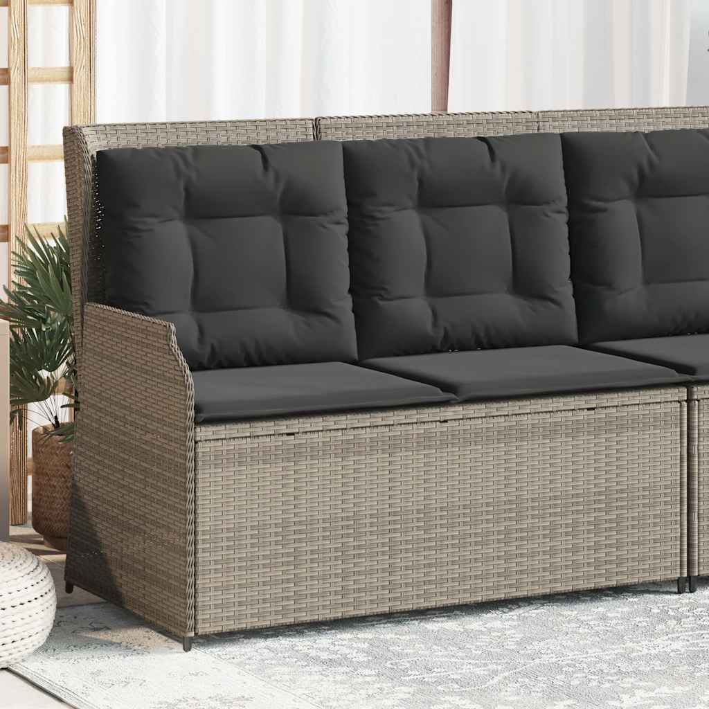 Vidaxl tuinbankje verstelbaar met kussens poly rattan lichtgrijs