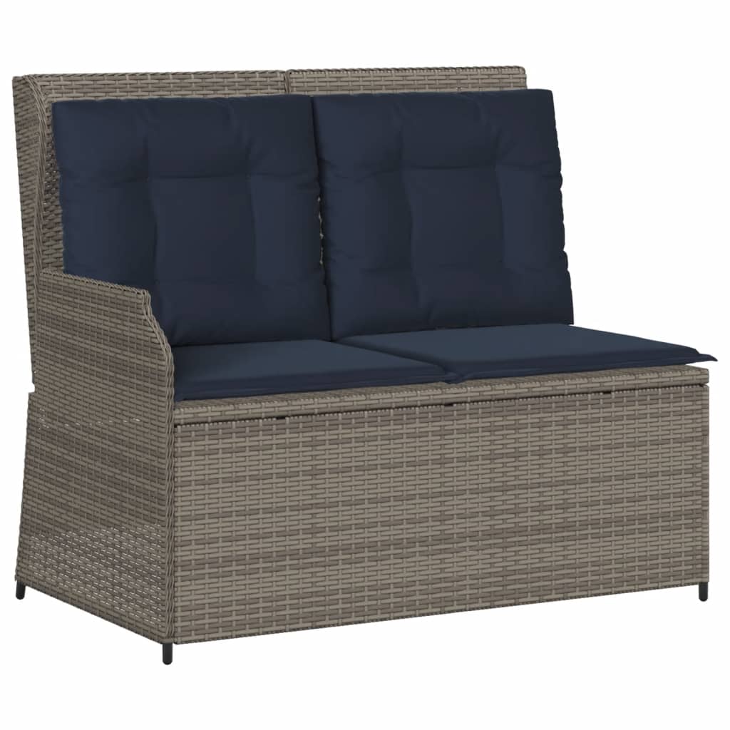 Vidaxl ligbank voor in de tuin met kussens grijs poly rattan