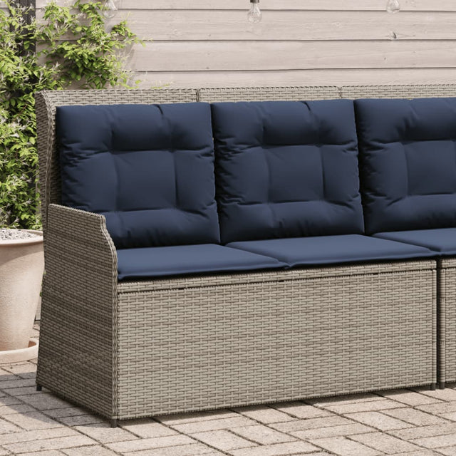 Vidaxl ligbank voor in de tuin met kussens grijs poly rattan