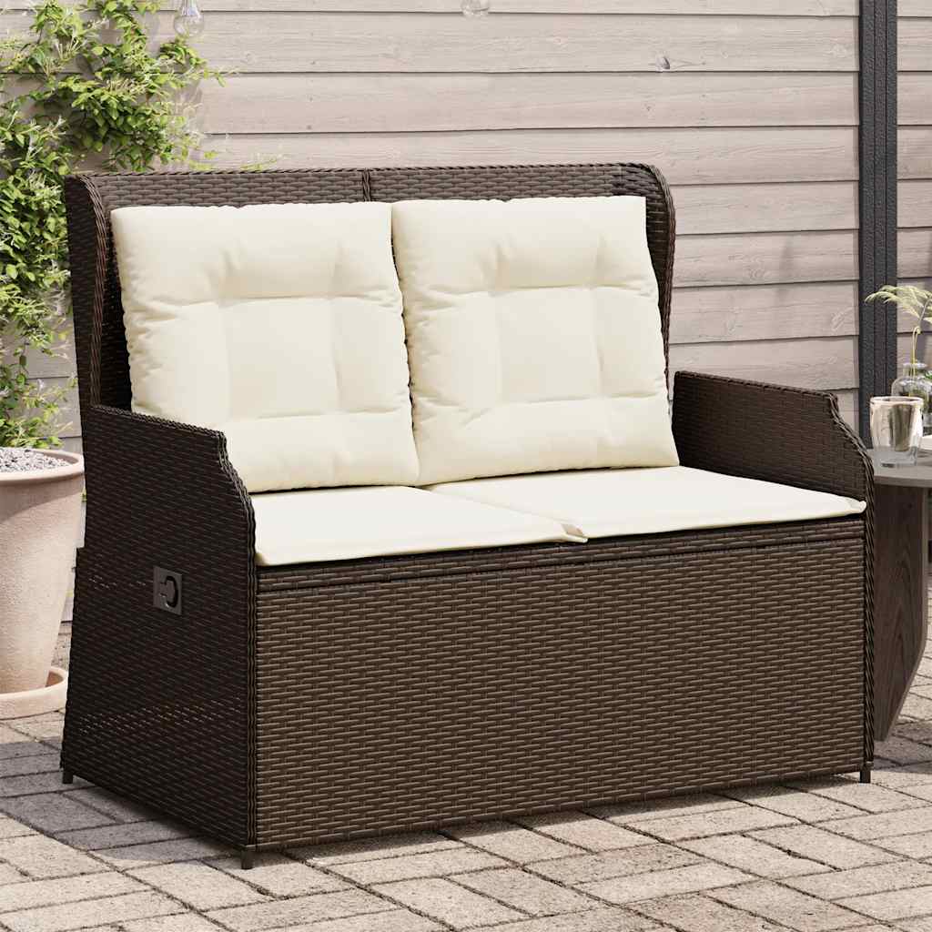 Vidaxl tuinbankje verstelbaar met kussens poly rattan bruin