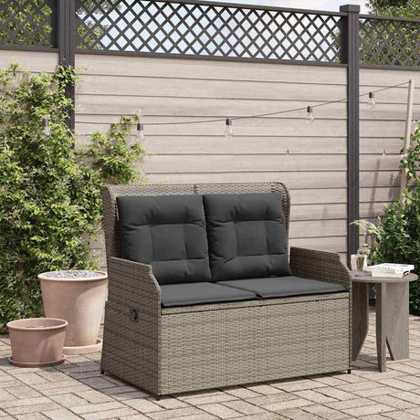 Vidaxl tuinbankje verstelbaar met kussens poly rattan grijs