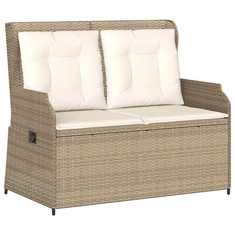 Vidaxl tuinbankje verstelbaar met kussens poly rattan beige