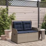Vidaxl ligbank voor in de tuin met kussens grijs poly rattan