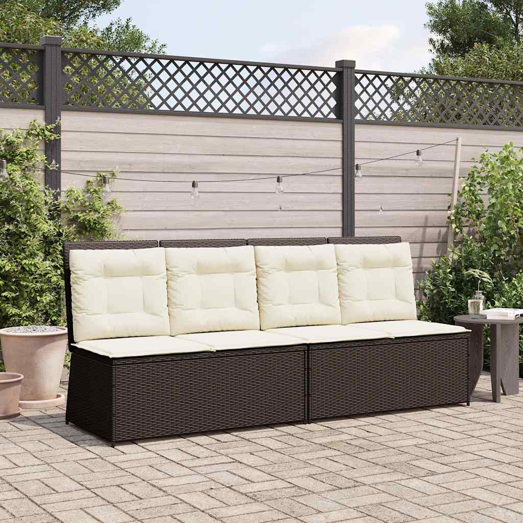Vidaxl tuinbankje verstelbaar met kussens poly rattan bruin