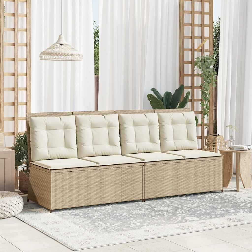 Vidaxl tuinbankje verstelbaar met kussens poly rattan beige