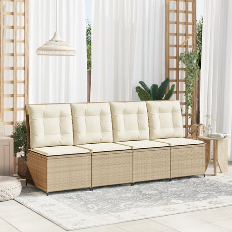 Vidaxl tuinbank verstelbaar met kussens poly rattan beige