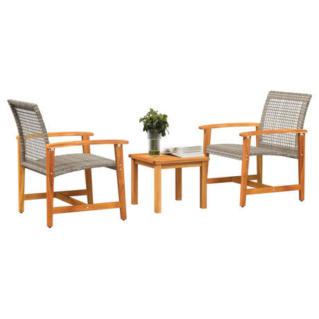 Vidaxl 3-delige bistroset poly rattan en acaciahout grijs